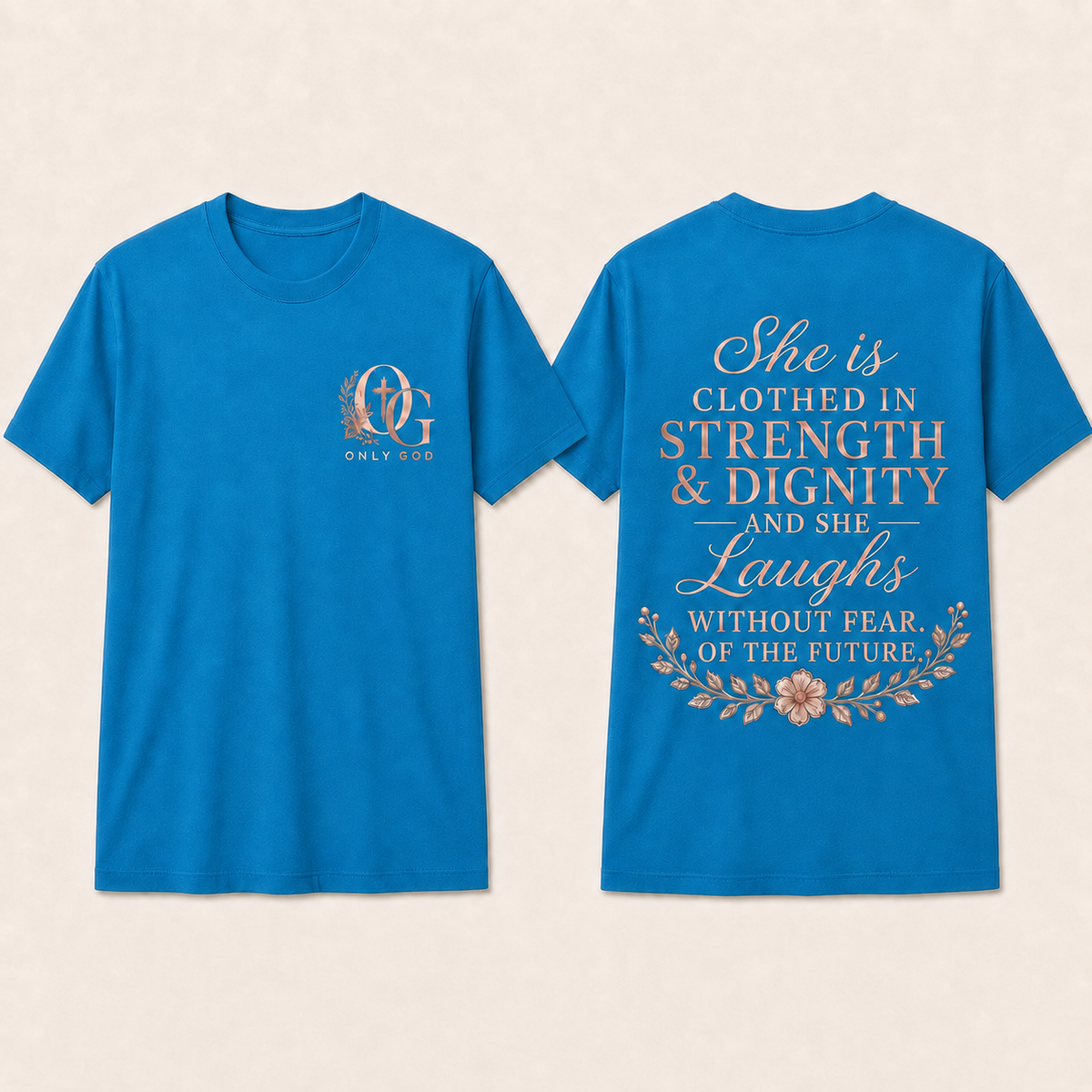She Is Strong in God and Unstoppable | Rose Gold Women's Christian T-Shirt