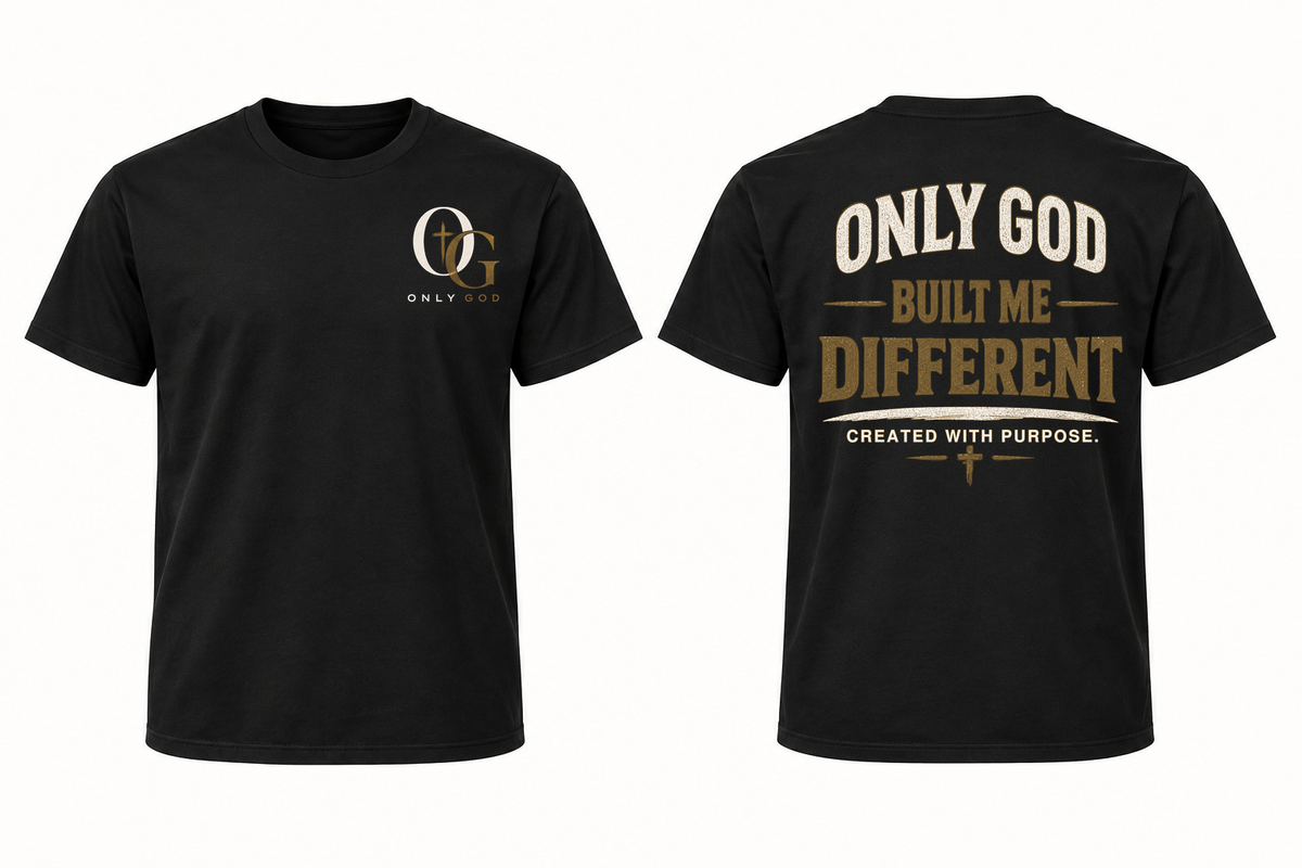 Only God Built Different men's Black full front and back T-shirt mockup