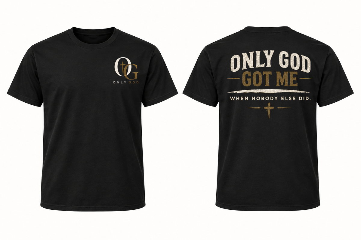 Only God Got Me men's Black full front and back T-shirt mockup