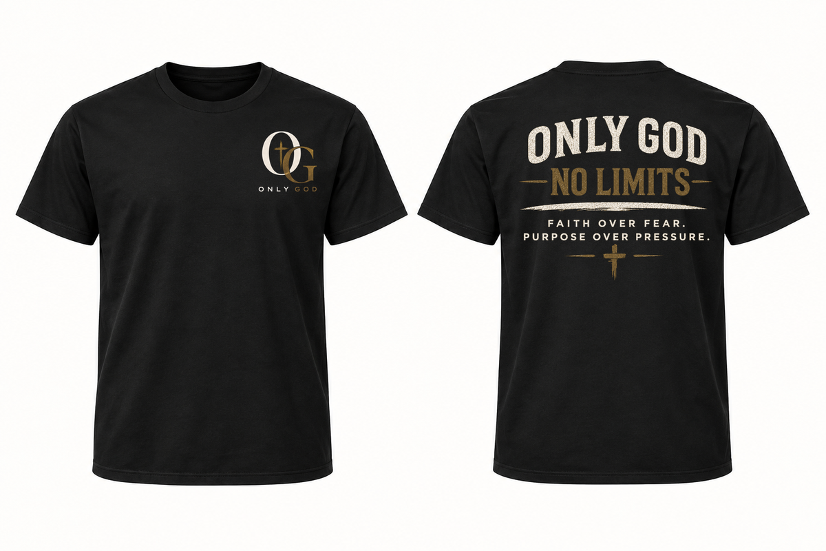 Only God No Limits men's Black full front and back T-shirt mockup