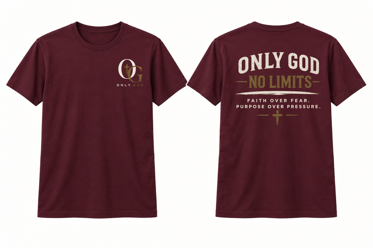 Only God No Limits men's Oxblood full front and back T-shirt mockup