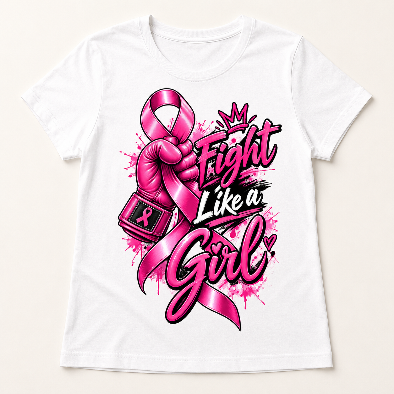 Fight Like a Girl breast cancer awareness design on white T-shirt