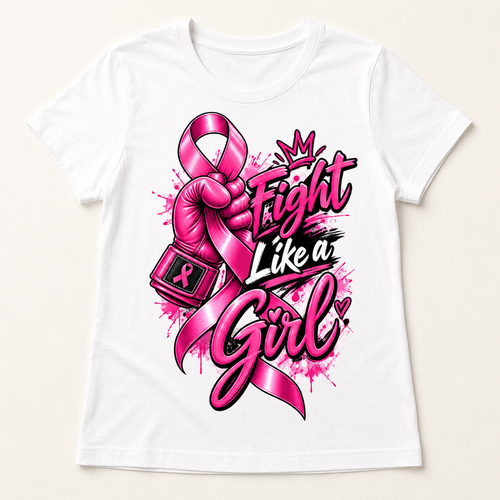 Fight Like a Girl breast cancer awareness design on white T-shirt