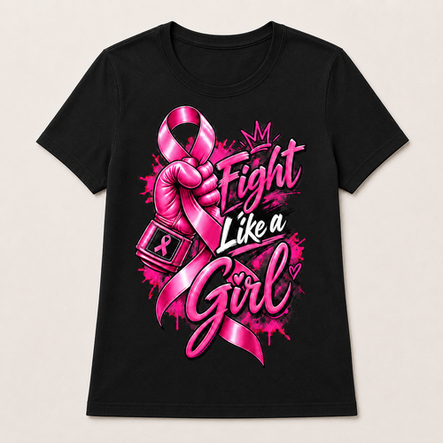 Fight Like a Girl black T-shirt shown in women’s Large fit
