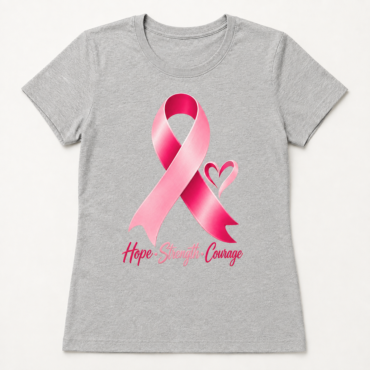 Hope Strength Courage breast cancer awareness design on heather gray T-shirt