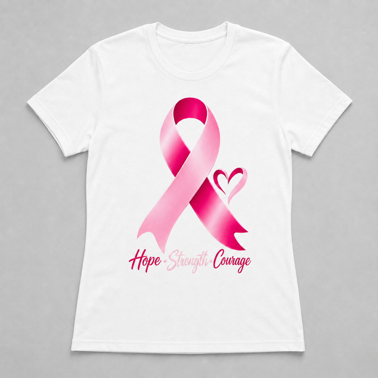 Hope Strength Courage breast cancer awareness design on white T-shirt