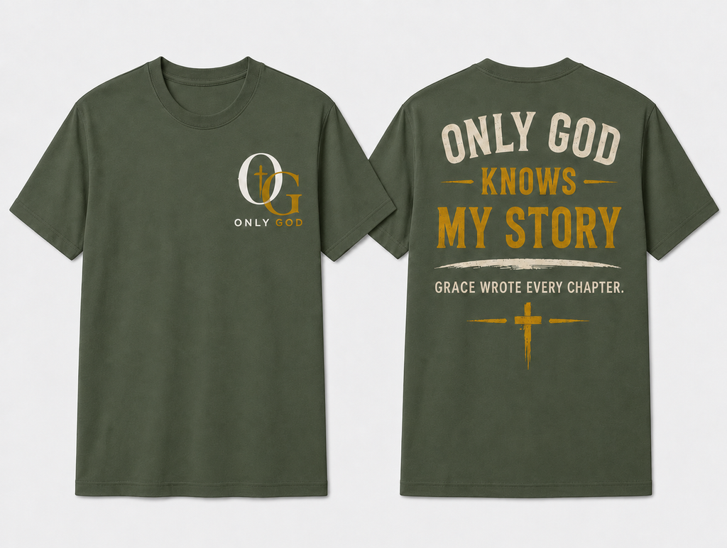 Only God Knows My Story Military Green front and back