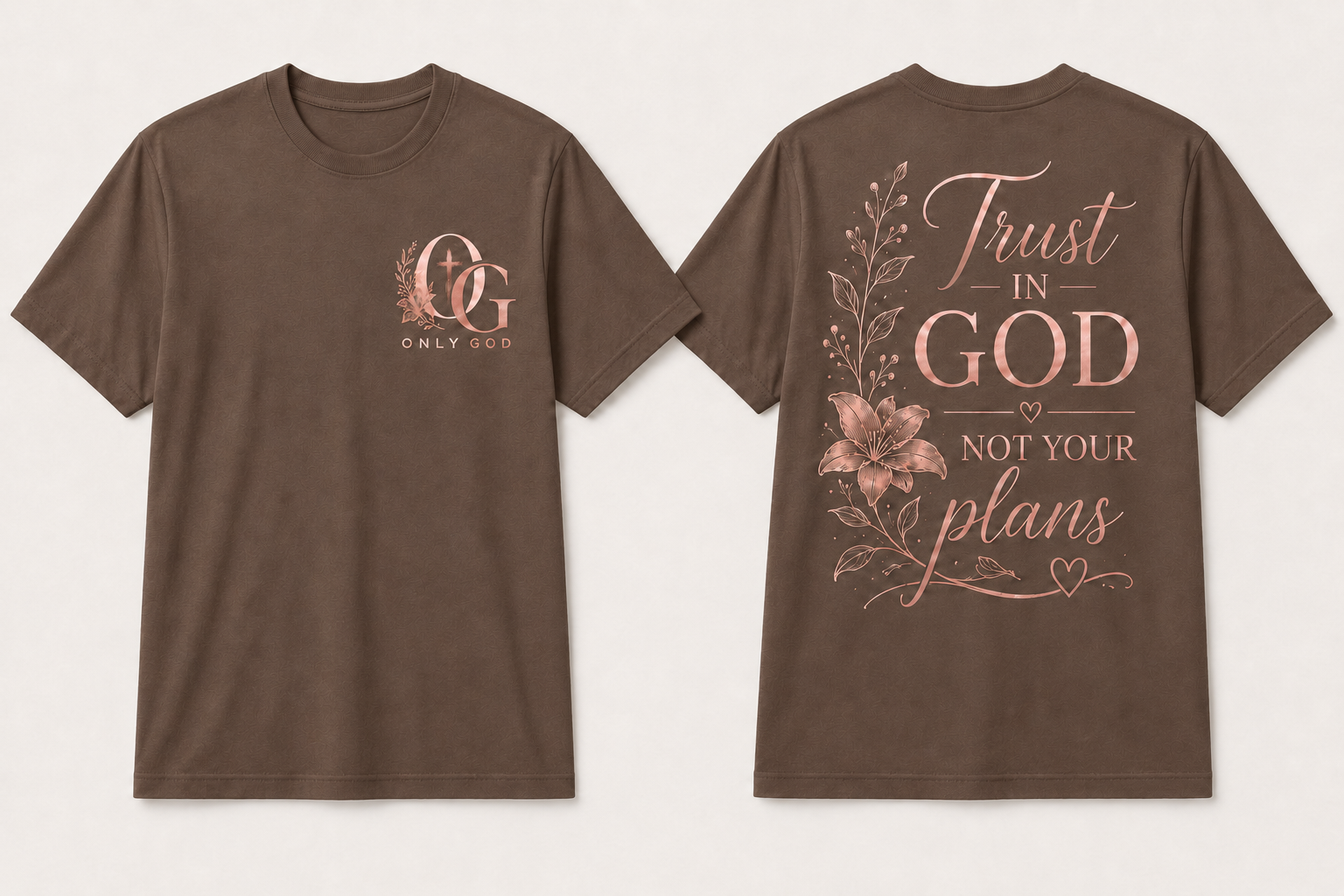 OG Women's trust in god front and back shirt mockup in cocoa