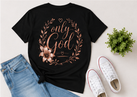 Only God women’s shirt styled with jeans and sneakers