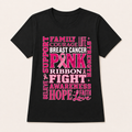 Pink Ribbon Fight black T-shirt shown in women’s Large fit