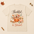 Thankful and Blessed pumpkin design on a Natural Bella+Canvas 3001 unisex T-shirt
