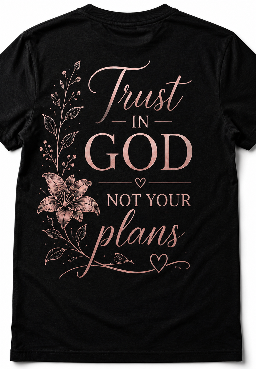 Close-up of rose-gold Trust in God back print