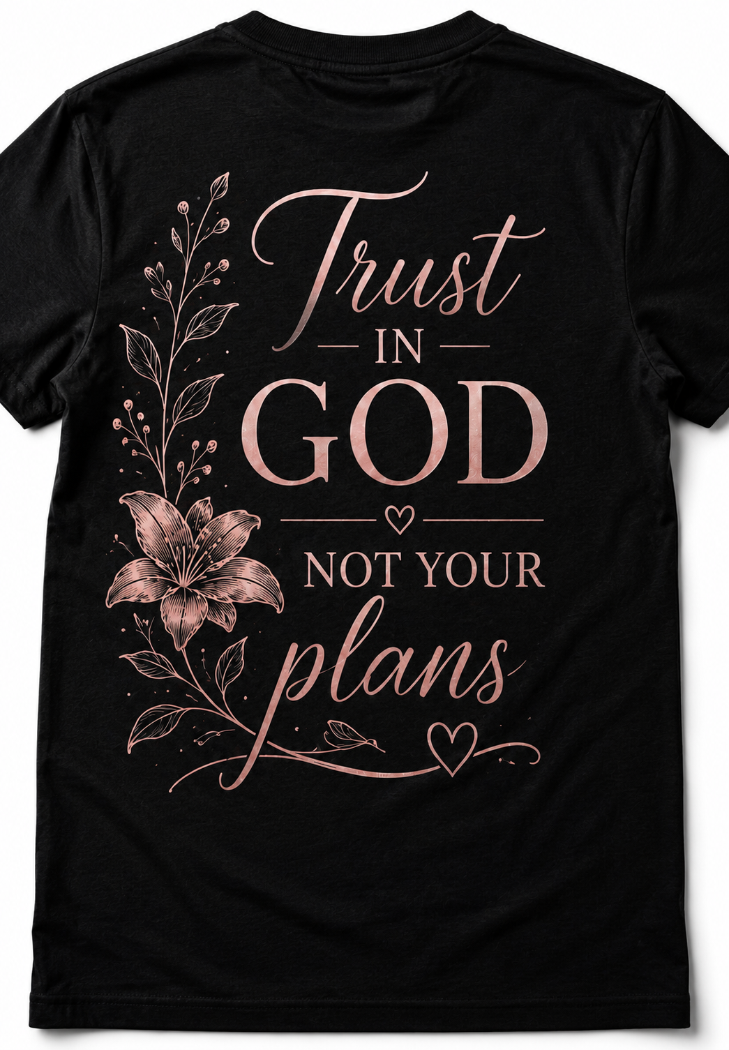 Close-up of rose-gold Trust in God back print